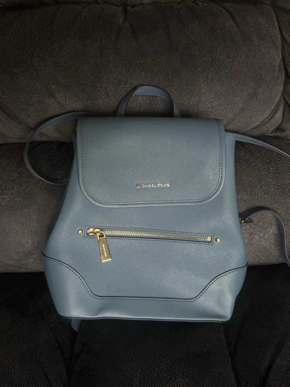 MICHAEL KORS Steel Blue Leather Backpack
